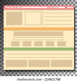 Simple Browser window on transparent background. Web site page templates. Vector 10 EPS