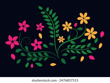 Ramo floral de cepillo simple. Diseño de Ilustración vectorial. Uso para pintar, cerámica, bordado, Fondo de pantalla.