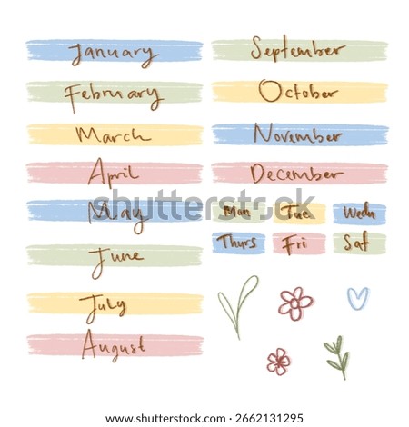 Simple Brush Stroke Label Monthly And Weekly Planner Journal Decorative