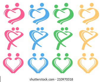 Simple brush strokes forming a heart shape to represent human in loving relationship. Conceptual Vector Icon Set.