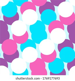 Simple Bubble circle confetti Seamless Pattern Background Wallpaper. Combination colors of white, blue, pink, and purple. Happy Pattern for Textile, card, fabric, paper, interior, decor and more.