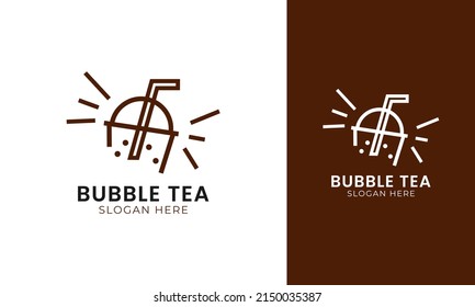 Simple Bubble Tea Logo Design. Boba Symbol With The Line Art Style. Drink Cup Icon For Label