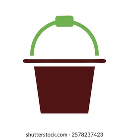 Simple Bucket Illustration in Brown and Green Tones