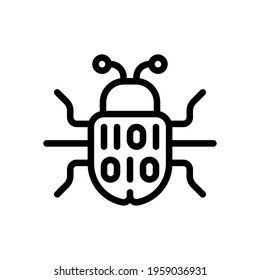 Simple bug icon, computer virus or malware. Black icon on white background