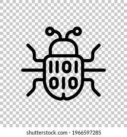 Simple bug icon, computer virus or malware. Black editable linear symbol on transparent background