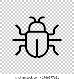 Simple bug icon, computer virus or malware. Black editable linear symbol on transparent background