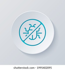 Simple bug icon, computer virus or malware. Cut circle with gray and blue layers. Paper style