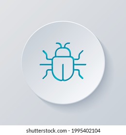 Simple bug icon, computer virus or malware. Cut circle with gray and blue layers. Paper style