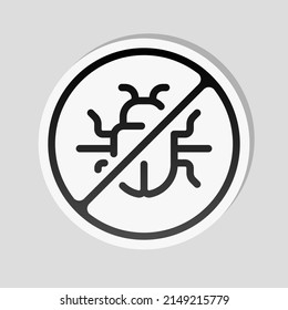 Simple bug icon, computer virus or malware. Linear sticker, white border and simple shadow on gray background