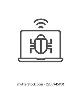 Simple Bug Icon, Computer Virus Or Malware. Black Icon On White Background. Computer Bug Icon