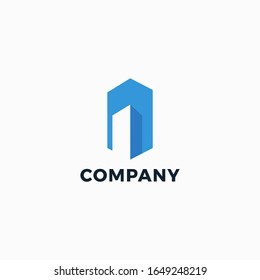 simple building blue color vector design template