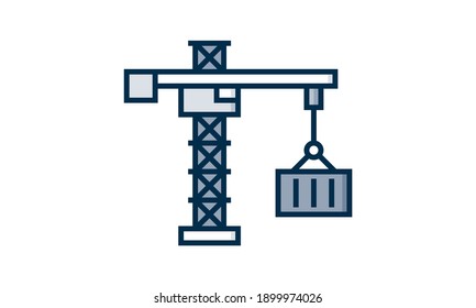 Simple building crane line icon. Symbol and sign vector illustration design. Editable Stroke. Isolated on white background