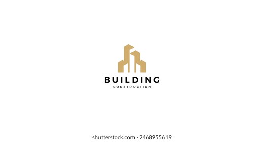 Diseño de edificio simple y logotipo de construcción. El símbolo de la construcción, el apartamento y el arquitecto. Vector de diseño de logotipo premium.