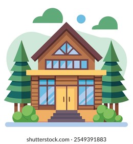 Simple Building Flat Style Illustration white background