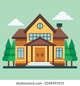 Simple Building Flat Style Illustration white background