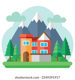 Simple Building Flat Style Illustration white background