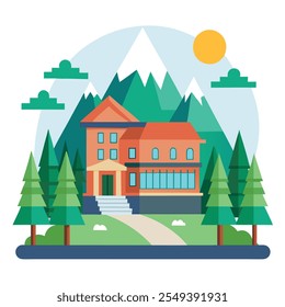 Ilustración de estilo plano de construcción simple de fondo blanco