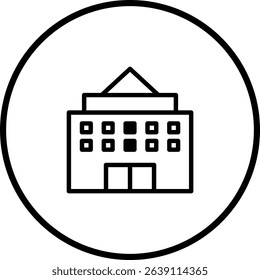 Simple building icon vector illustration inside a circle, minimalist design, line art