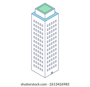 Simple building isometric illustration. High-rise apartment building icons.