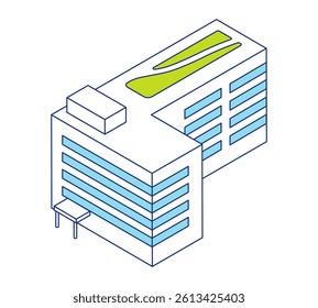 Simple building isometric illustration. Office icons.