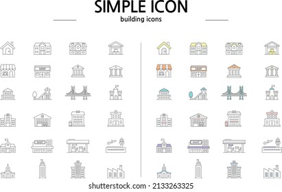 simple building line icon set