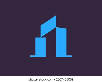 A Simple Building Logo With Number One Is Formed Inside The Building In Negative Space. A Modern And Elegant Logo. Suitable For Real Estate Companies.