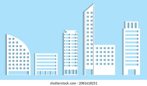 Simple building, office building, paper craft paper-cutting icon, three-dimensional illustration set