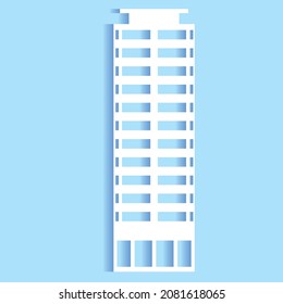 Simple building, paper craft of high-rise condominium, paper-cutting icon, illustration. Three-dimensional