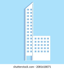 Simple building, paper craft of high-rise condominium, paper-cutting icon, illustration. Three-dimensional