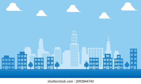 Simple building A two-color landscape illustration of the cityscape drawn with a building icon. Real estate, text space.