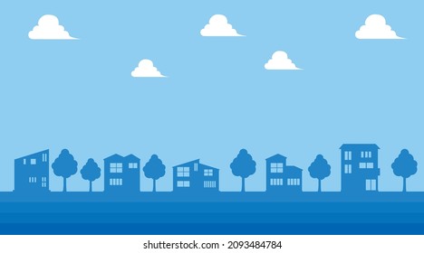 Simple building A two-color landscape illustration of the cityscape drawn with a building icon. Real estate, text space.
