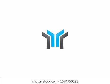 Simple building vector logo symbol icon with blue and black color concept