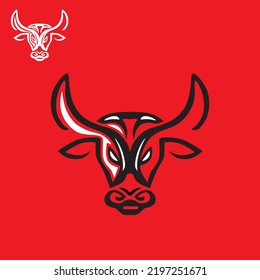 simple bull head logo, red silhouette of great young cattle face vector illustrations