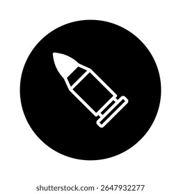 Simple bullet icon representing ammunition inside a circle for design purposes, weapon object ammo illustration