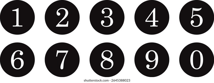 ícone de número de marcador simples conjunto de 0-9. número em círculo escuro.