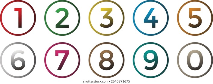 ícone de número de marcador simples conjunto de 0-9. número em gradiente colorido contorno circular vetor ilustração.