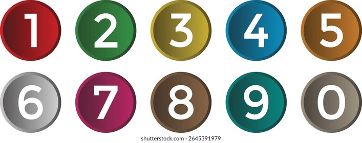 ícone de número de marcador simples conjunto de 0-9. número em gradiente colorido círculo vetor ilustração.
