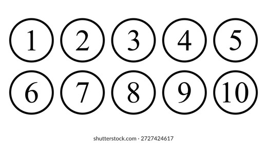vetor de símbolo de número de marcador simples, conjunto de ícones de ponto com marcador de 1 a 10.
