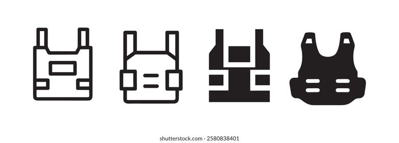 Simple bulletproof vest vector icons ideal for military security law enforcement safety protection body armor and tactical gear design in digital graphics and branding