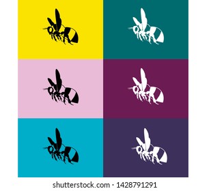 
Simple bumblebee design black and yellow Three on yellow, pink, blue, green, purple vector background. Bumblebee for textile, printing or web design, branded package, fabric printing, wallpaper. 