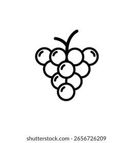 Manojo simple de uvas en un dibujo minimalista del arte de la línea. Icono de contorno limpio para logotipos de vinos, blogs de alimentos saludables o mercados de frutas.
