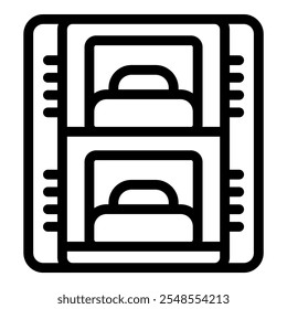 Simple bunk bed icon representing shared accommodation in hostel rooms, emphasizing budget friendly travel and communal living experiences