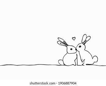 simple bunny with a heart childish hand drawn  with continuous lines art for special moment like easter's day, valentines' day, wallpaper, pattern, banner, label, texture vector design
