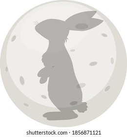 Simple bunny on the moon cartoon illustration
