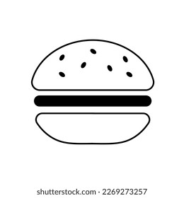 Icono simple del doodle de la hamburguesa. Signo de hamburguesa monocromo dibujado a mano, símbolo. Ilustración vectorial aislada de comida rápida. Esquema negro sobre blanco para menú, restaurante, diseño de productos
