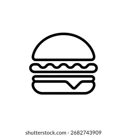 Einfaches Burger-Symbol mit Käse und Fleisch einzeln auf weißem Hintergrund. Dieses Design eignet sich perfekt für Menüs, Food-Apps und kulinarische Illustrationen.