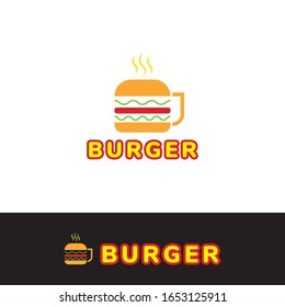 Simple burger with tree smoke in above the burger, and like a glass handle - good for restaurant, fast food industry