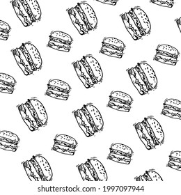 patrón de hamburguesas simples con estilo de arte de línea