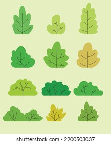 simple bush natural texture silhouette on every season color set vector illustration EPS10