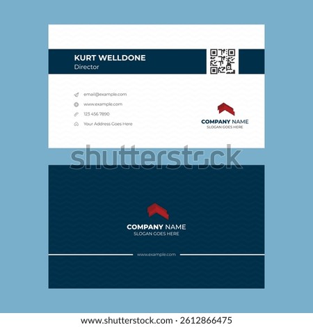 Simple business card design with dark blue color. Elegant id card template for company.
